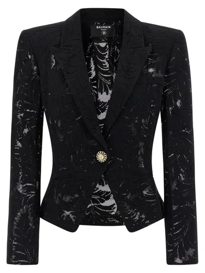 Balmain 1-button Fitted Lace Jacket In Black