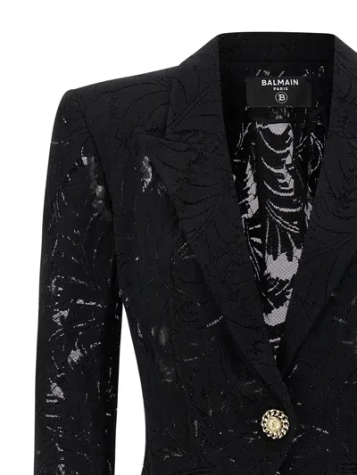 Balmain 1-button Fitted Lace Jacket In Black