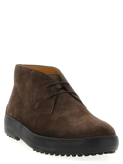 Tod's Suede Leather Ankle Boots In Brown