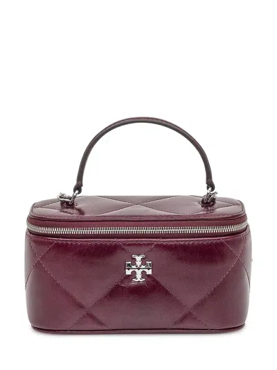 Tory Burch Kira Daimond Disdressed Vanity Case In Burgundy