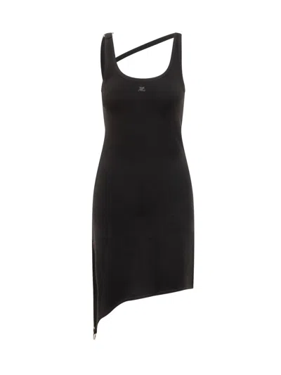 Courrèges Asymmetrical-strap Mini Dress In Black