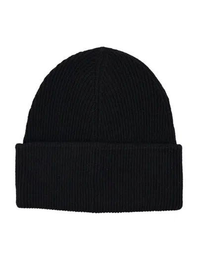 Mm6 Maison Margiela Ribbed Beanie With Logo Tag In Black