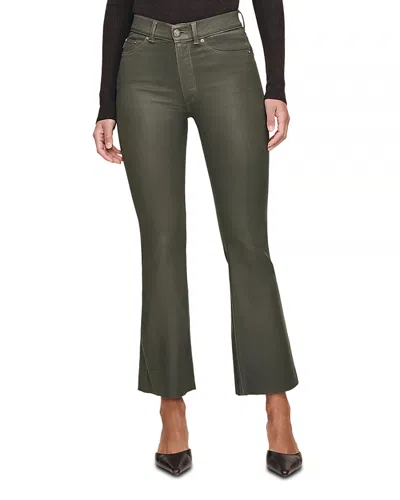 Dl1961 Bridget Boot High Rise Instasculpt Coated Crop Jeans In Moss Coated In Gray