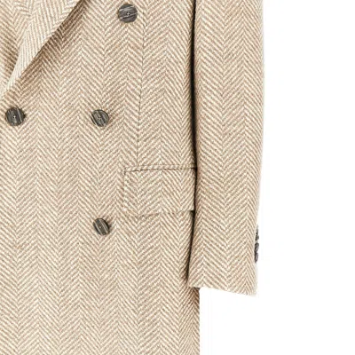 Tagliatore Herringbone Pattern Wool Blend Coat In Neutral
