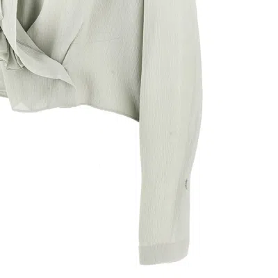 Alberta Ferretti Light Gray Ruffle Blouse With Deep V-neckline In White