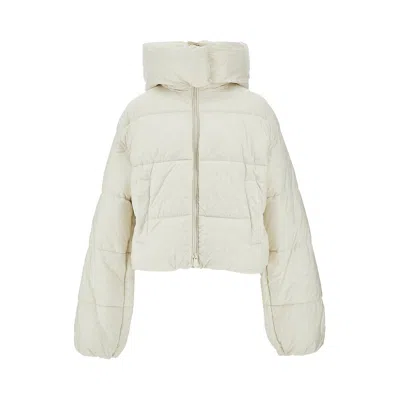 Pinko Short Down Jacket In Logo-print Technical Canvas In White