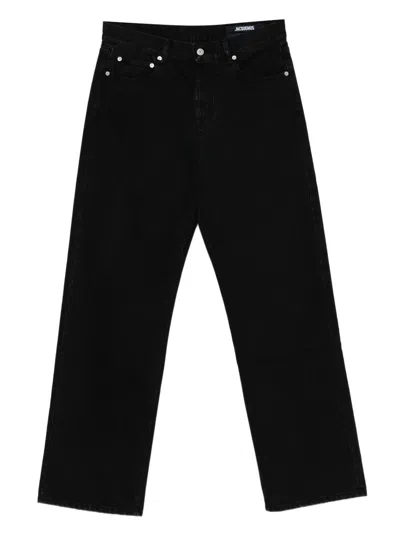 Jacquemus Cropped Black Denim Pants With Flared Leg In White