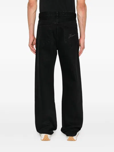 Jacquemus Cropped Black Denim Pants With Flared Leg In White