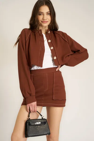 Project Social T Lillian Button Front Contrast Stitch Jacket In Brown
