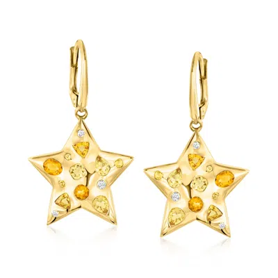 Ross-simons Orange And Yellow Citrine Star Drop Earrings With . Lab-grown Diamonds In 18kt Gold Over Sterling In Multi