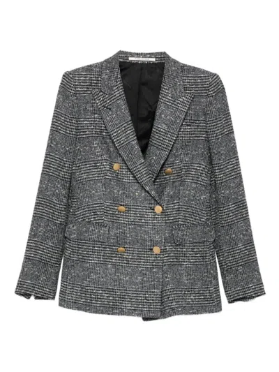 Tagliatore Tailored Double-breasted Jacket With Textured Plaid Pattern In Gray