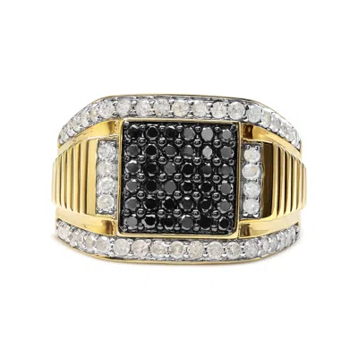 Haus Of Brilliance Men's 14k Yellow Gold Plated .925 Sterling Silver 1 1/2 Cttw White And Black Treated Diamond Cluster