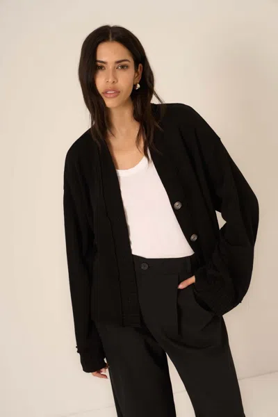 Project Social T Romy Button Front Cardi In Black In Black