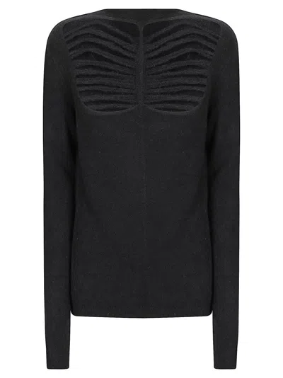 Rick Owens Black Sweater With Distressed Effect And Cut-out Details On The Front In Alpaca Blend Woman In Black