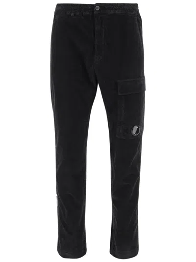 C.p. Company Black Linen And Cotton Blend Utility Trousers In Black