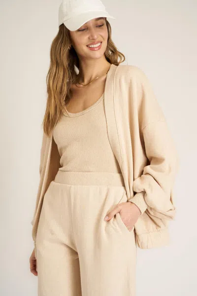 Project Social T Warming Up Fleece Open Front Cardi In Brown