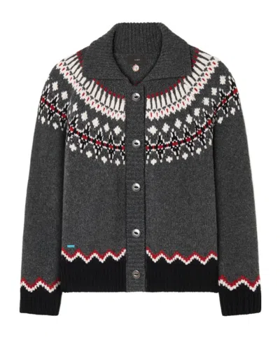 Alanui Grey Fair Isle Patterned Cardigan In Gray