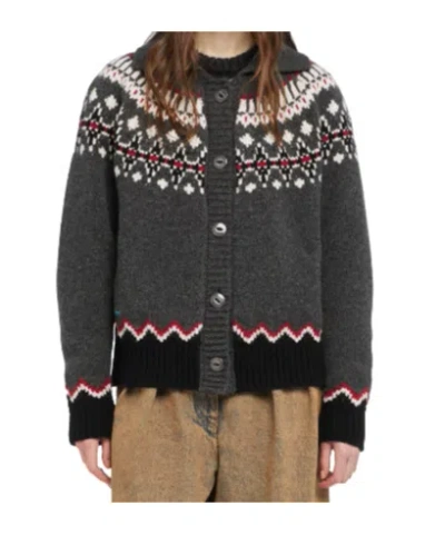 Alanui Grey Fair Isle Patterned Cardigan In Gray