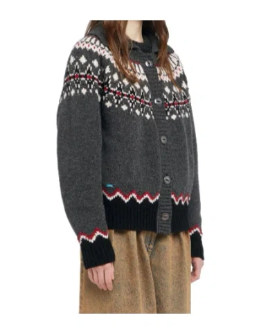 Alanui Grey Fair Isle Patterned Cardigan In Gray