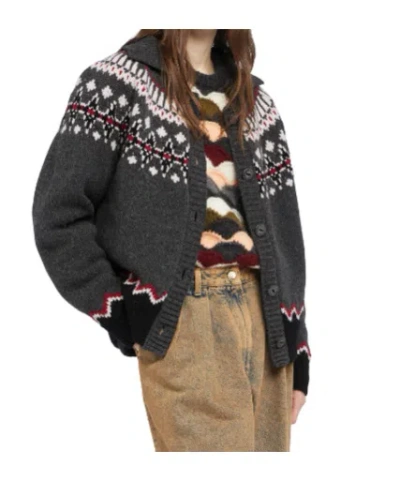 Alanui Grey Fair Isle Patterned Cardigan In Gray