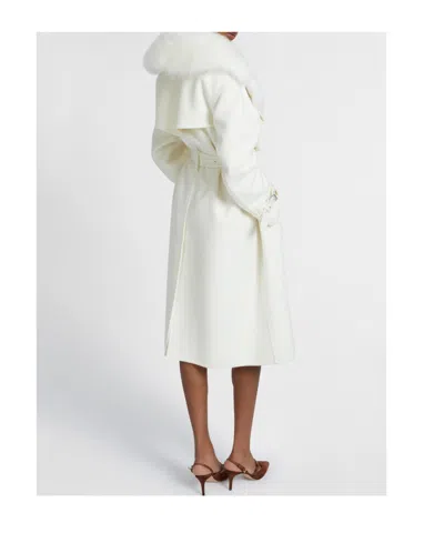Ermanno Scervino Single-breasted Midi Tailored Coat With Belt And Collar In Real Sheepskin Fur In White