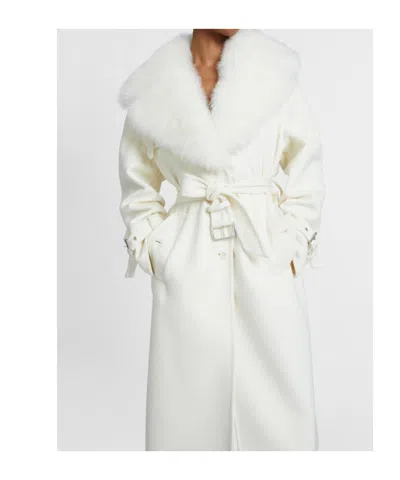 Ermanno Scervino Single-breasted Midi Tailored Coat With Belt And Collar In Real Sheepskin Fur In White