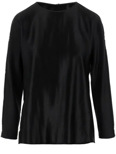 Giorgio Armani Shiny Effect Silk Sweatshirt With Crew Neck And Back Zipper Closure In Black