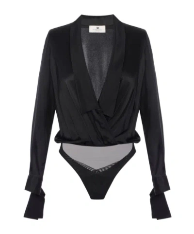 Elisabetta Franchi Panelled Button-cuff Bodysuit In Black
