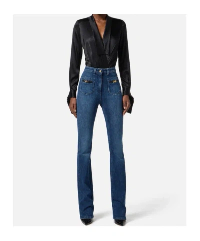 Elisabetta Franchi Panelled Button-cuff Bodysuit In Black