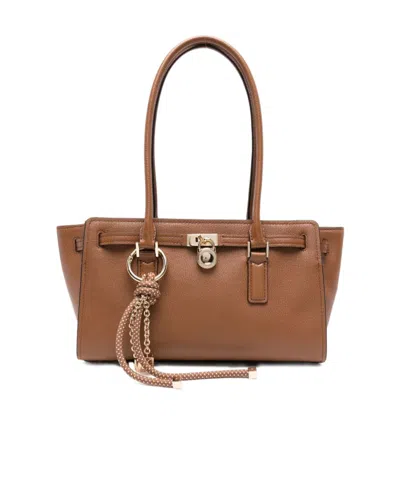 Michael Michael Kors Structured Leather Shoulder Bag With Gold Hardware In Brown