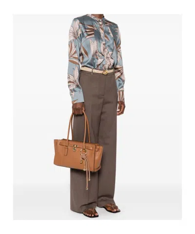 Michael Michael Kors Structured Leather Shoulder Bag With Gold Hardware In Brown