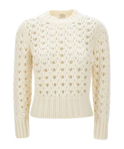 Eleventy Hole-pattern Wool Sweater In White