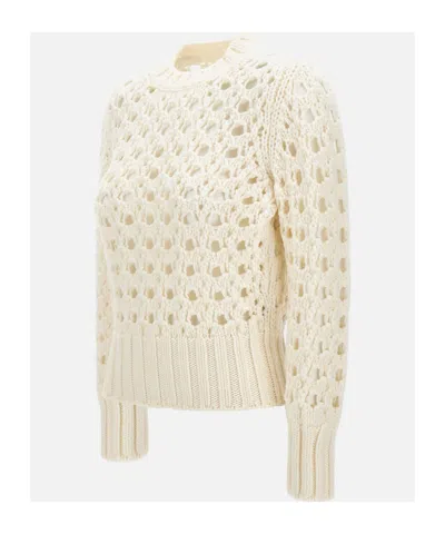Eleventy Hole-pattern Wool Sweater In White