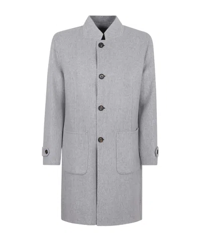 Eleventy Herringbone Wool And Cashmere-blend Overcoat In Gray