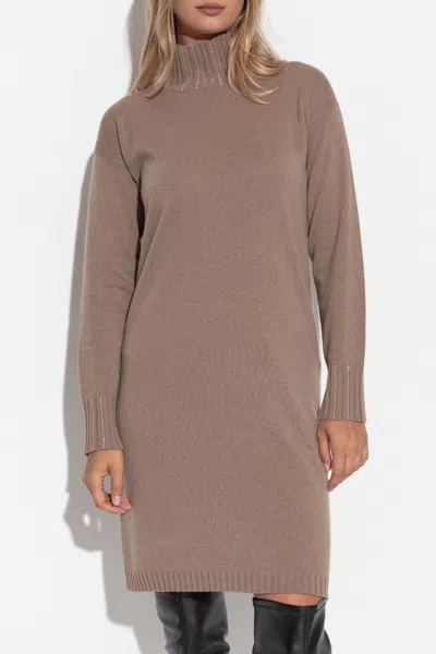 Fabiana Filippi Cortex Brown Virgin Wool Knit Midi Dress In Gray