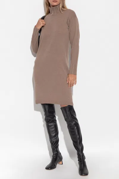 Fabiana Filippi Cortex Brown Virgin Wool Knit Midi Dress In Gray