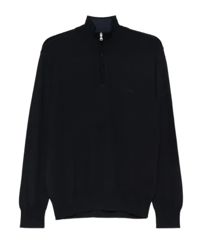 Paul & Shark Half-zip Sweater In Cotton And Cashmere In Black