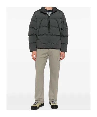 C.p. Company Quilted Padded Jacket With High Collar And Logo Patch In Gray