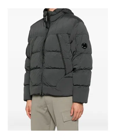 C.p. Company Quilted Padded Jacket With High Collar And Logo Patch In Gray