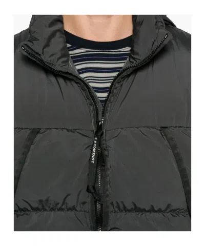 C.p. Company Quilted Padded Jacket With High Collar And Logo Patch In Gray