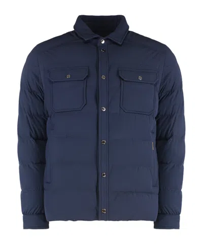 Moorer Quilted Shirt-collar Jacket In Blue