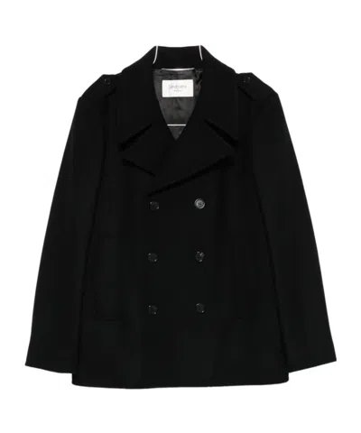 Saint Laurent Double-breasted Cupro Coat In Black