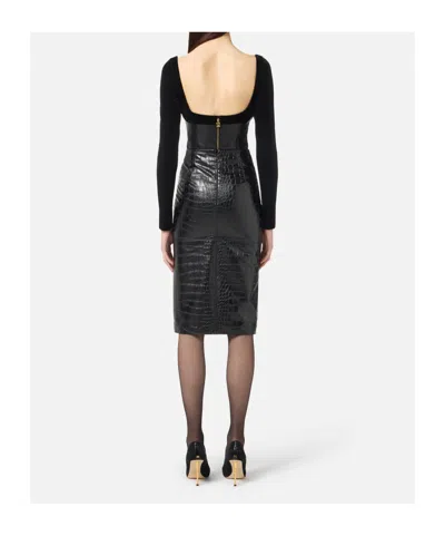 Elisabetta Franchi Black Velvet And Faux Leather Bustier Top  In Black