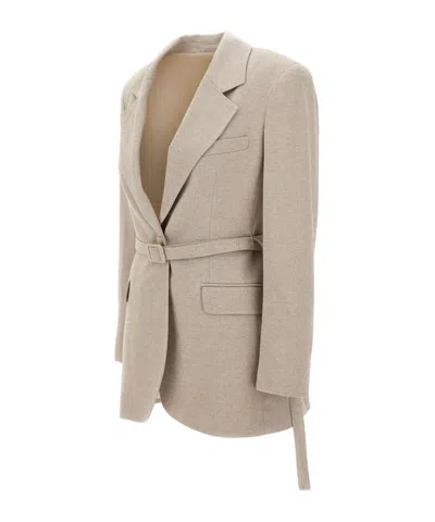 Marella Narrow-lapel Belted Blazer In Neutral