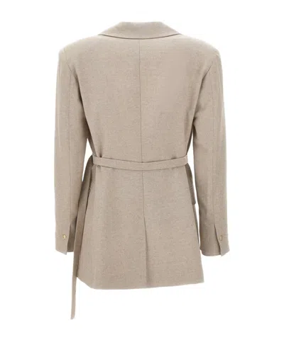 Marella Narrow-lapel Belted Blazer In Neutral