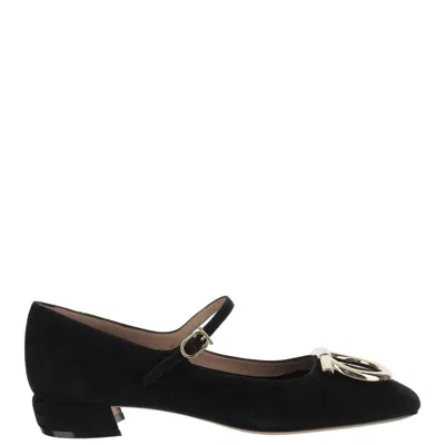 Ferragamo Leather Ballerinas With Square Toe And Adjustable Strap Closure In Black