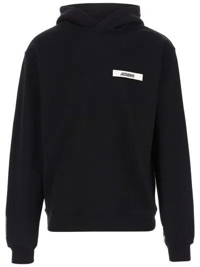 Jacquemus Hooded Long Sleeve Knitwear With Ribbed Cuffs In Black