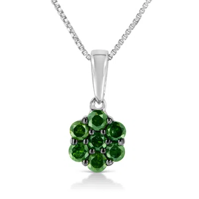 Haus Of Brilliance .925 Sterling Silver Prong Set Color Treated Diamond Floral Cluster 18" Pendant Necklace In Multi