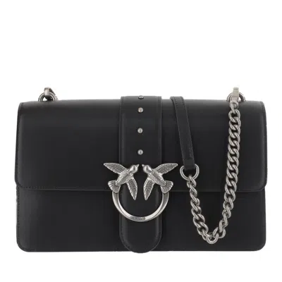 Pinko Rectangular Chain Strap Shoulder Bag With Metal Hardware And Front Embellishment In Black