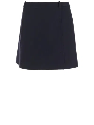 Jil Sander Structured Wool Skirt With Belt Loops In Blue